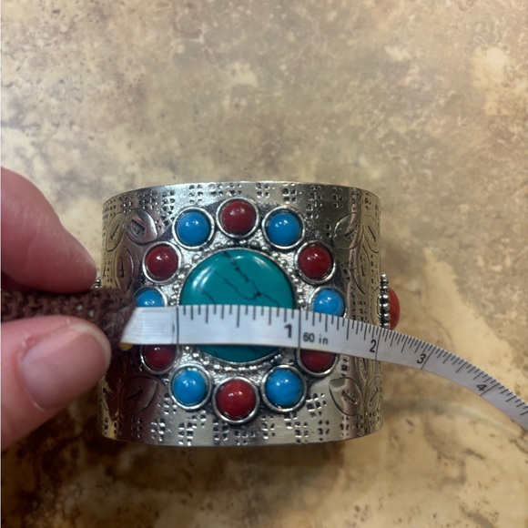 2 chunky southwest faux turquoise pose coral silver cuffs - Picture 7 of 9
